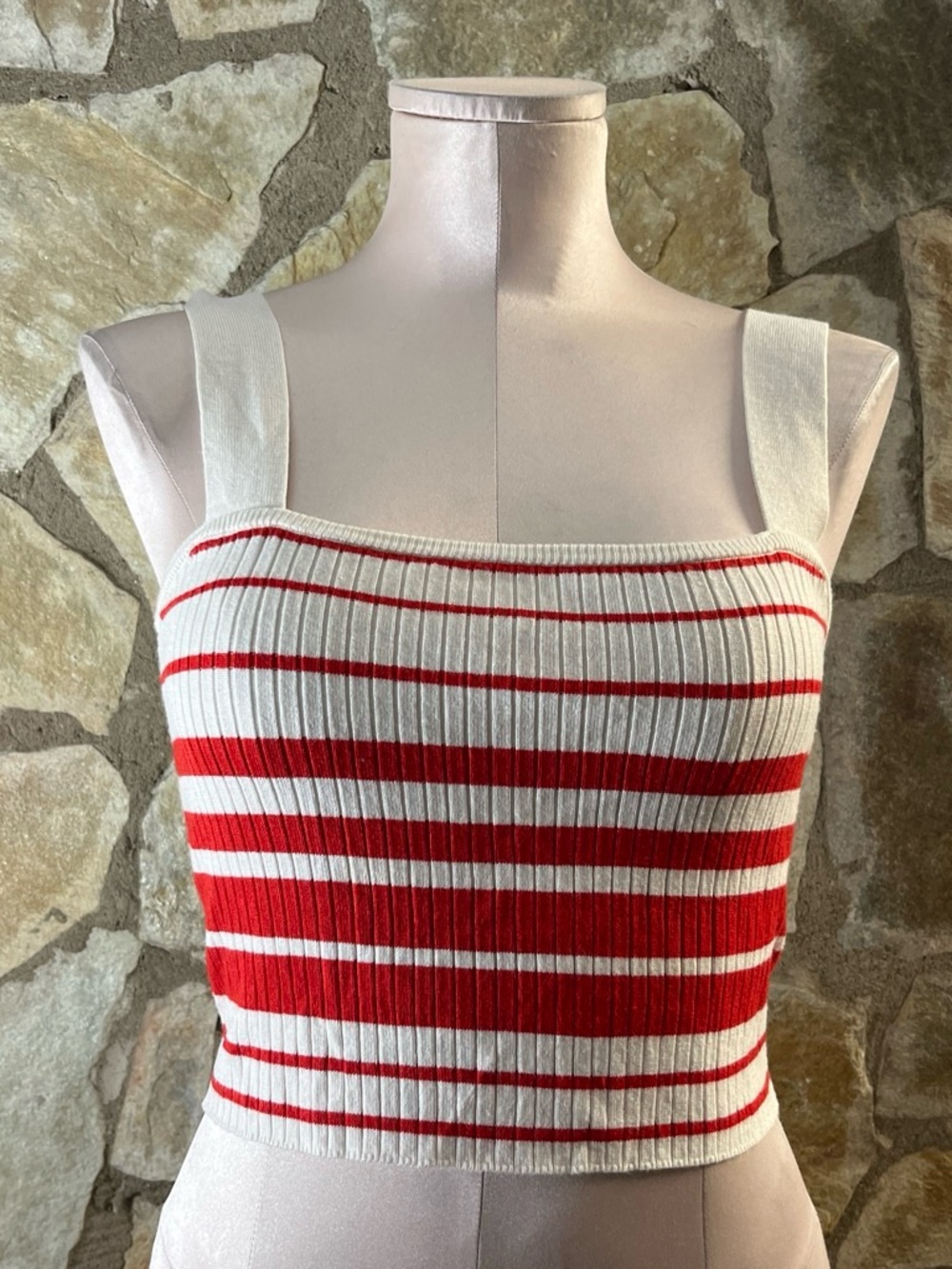 L.A. Hearts Red White Striped Ribbed Crop Tank Top Medium